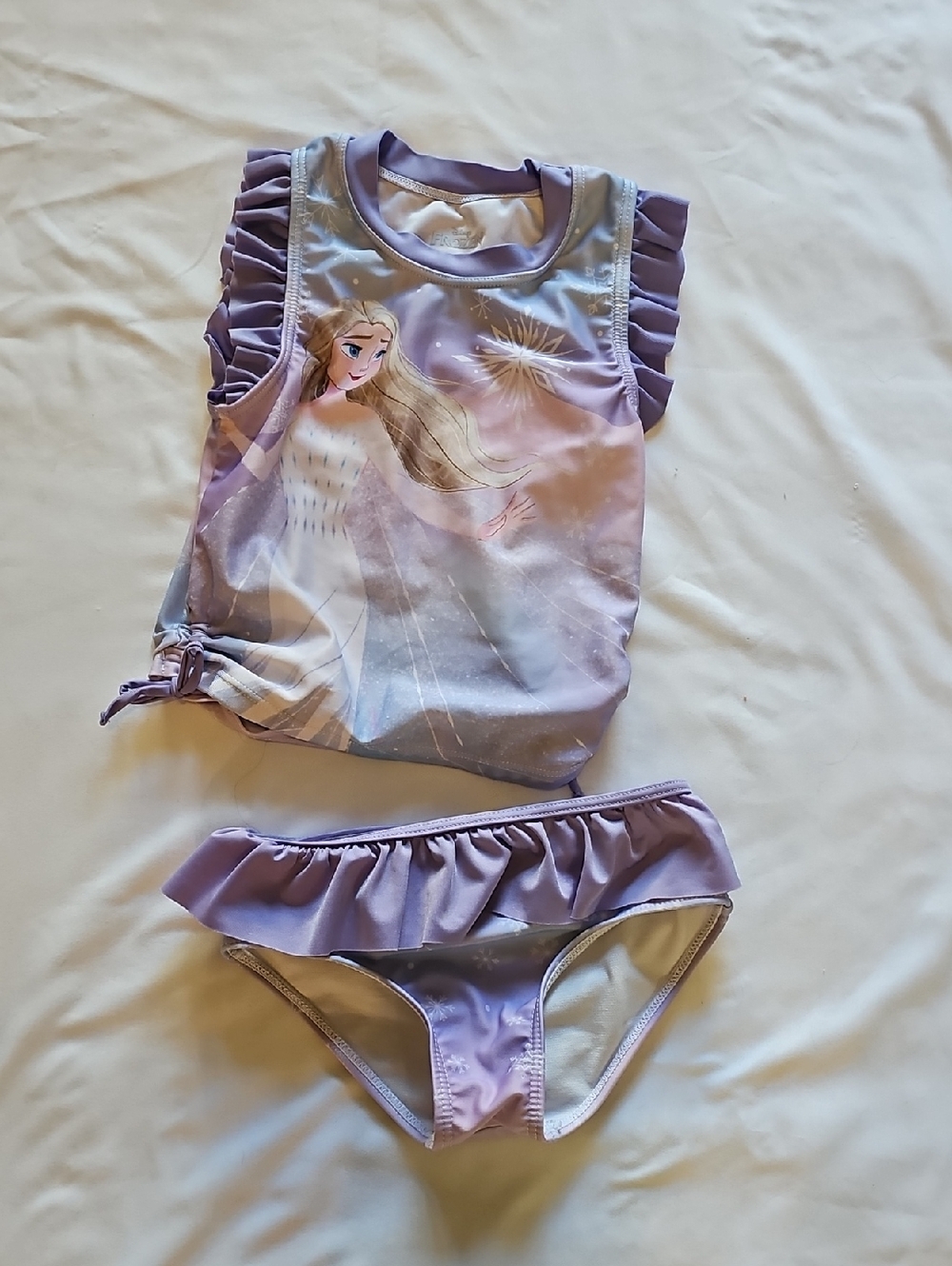 Disney Frozen Pastel Lavender Ruffle Swimsuit Size 5T Tote L